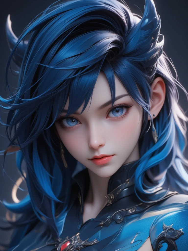 anime girl with blue hair and purple eyes posing for a picture, hestia, ayaka genshin impact, blue scales covering her chest, extremely detailed artgerm, portrait knights of zodiac girl, tsuaii, zerochan art, by Kamagurka, azure. detailed hair, artgerm on artstation pixiv, smooth anime cg art