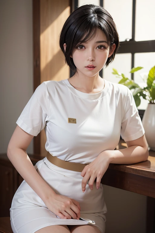 (masterpiece,ultra-detailed,best quality,8K,CG,illustration,shaved:1.0),(1girl:1) 、Dark Room、bedroom、Sexy gestures and faces、Sexy, jyojifuku,nurse