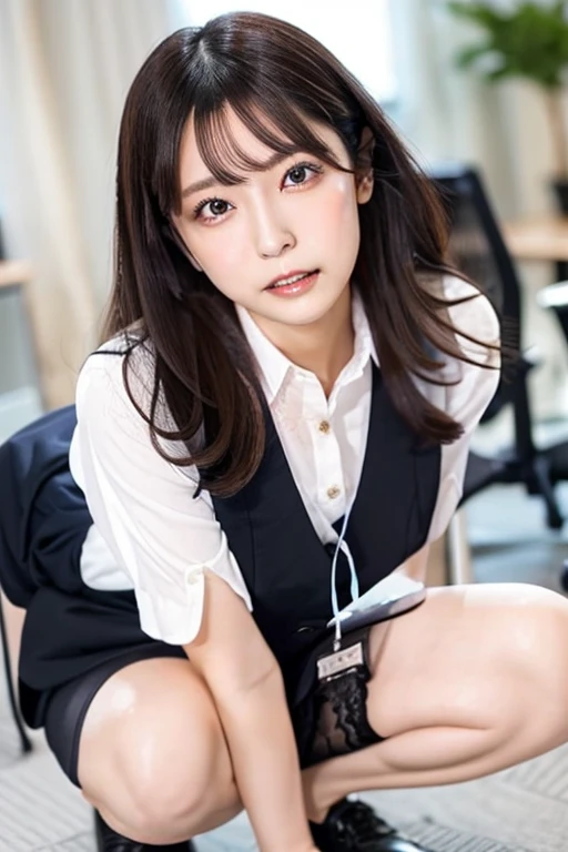 Sharp focus, 8K, RAW Portrait (Japanese ol showing panties in office:1.5), ((Spread your legs out to the side:1.5))、Japanese Office Lady、At work、((Roll up your skirt to show off your panties:1.5))、nude、Browsing Caution、Like the picture, Ultra-high resolution, Highest quality, Real Life Photos , dramatic, Atmospheric, At night :1.1)、, Very beautiful Japanese women, Attractive female shot, Long Hair, Natural Skin,, (smile:0.5)、Slender body, (Shyness:1.8)、(Panty shot)、(Panties close up:1.8), beautiful, Fine grain, Black Hair, Beautiful and sophisticated nose、((Black Business Closer Rack Blazer、グレーのTight Skirt、High heels、 ))、Panty Shot、
Office Background, ((Looking into the camera:1.4)),((Dark brown eyes:1.5))、((business suit、Tight Skirt、High heels))、scarf、((Viewing angle from below:1.4))