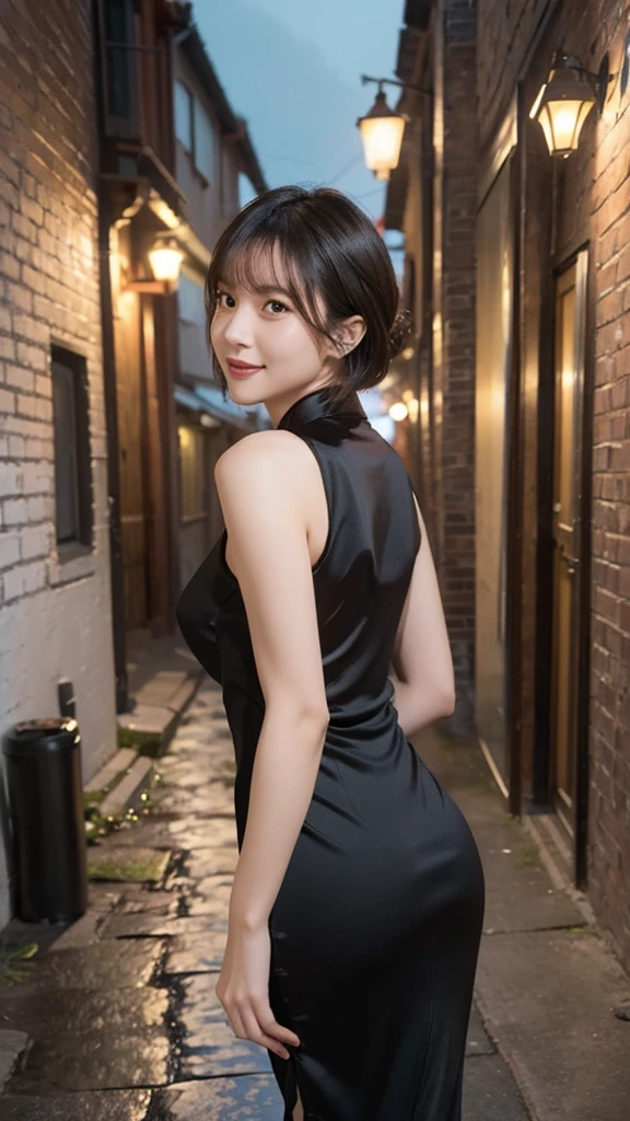 (Raw photography),(top-quality:1.5)、(masuter piece:1.5)、(hight resolution:1.5)、(Raw photography:1.5)、realisitic、(Photorealsitic:1.38)、high detal、film grains、、beatiful detailed eyes、(tall:0.8),((fair white skin))、Real Human Skin、pores,(((put hands on the hip))),Japan Girl,14 year old girl、Detailed skin、natural soft light、Symetrical、extremely delicate and beautiful、(((Mandarin Color Dresses、Chi-pao、qipao dress))),Double eyes、One girl,(((High Ponytail))),((Bodybuilder Women:1.6,,,,,,,,,Abs and sculpted arms and carved legs:1.2))), (((Lori's face smiling kindly with her mouth closed)))、Constriction、(Slender waist 1.2),Delicate and perfect face, finely detail、Beautiful design、ighly detailed、top-quality、foco nítido、looking at the viewers、Facing the audience、Gray eyes are beautiful and detailed、(((cowboys　shots))), (((Disproportionately huge breasts:1.2,huge chest in the form of a large hanging bell,,,,:1.2)))、((Urban streets))、