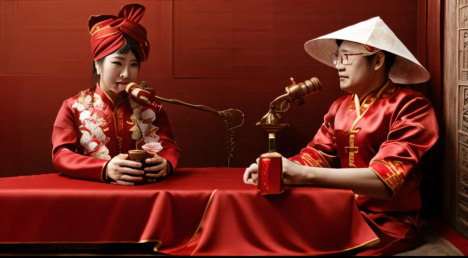 Chinese traditional costume, red silk Chinese bathrobe, chinese clothes, realism, realistic