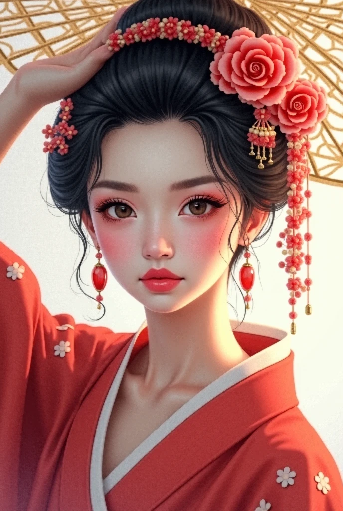 Hand held fan、Araf Woman Wearing a Wreath, Beautiful digital illustration, Fine art illustration, Stunning digital illustrations, Beautiful Digital Artwork, Inspired by Yoon Doo-ri, Digital illustration style, chinese empress, geisha portraits, beautiful fantasy empress, Beautiful digital illustration, Portrait of a beautiful geisha, geisha portraits