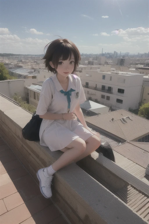 足を組んで棚に座っているAnime, 黒いドレスを着たAnime, sits On the rooftop, Kantai Collection Style, 魅力的なAnime, Anime, cute anime visual, an animated character, anime best, Enchanting Anime, On the rooftop, 若いAnime, makoto shinka, anime moe art style