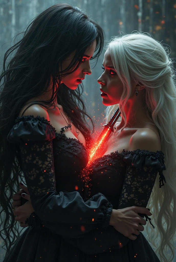 masterpiece, best quality, vampire family, full figure skinny mom whit old daughter, cinematic, moonlight night, best quality, full body shot, an elegant tall slender girl, 8k, perfect and deep shadows, detailed eyes, full body shot, high quality picture, high detailed background, HD shadows, (red glowing eyes:1.2), an evil grin, fangs are visible, pale skin, neodark, christinaricci-ti, chri5tinaricci99, glowing eyes