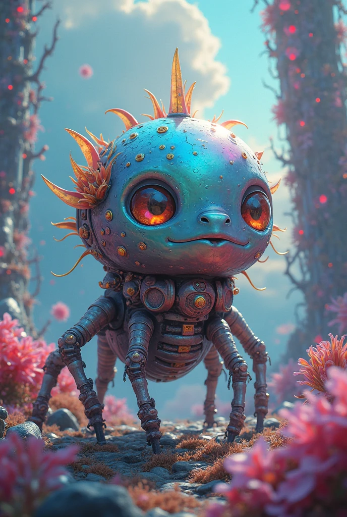 (best quality,4K,8K,high resolution,masterpiece:1.2),Extremely detailed,Surreal style,Daniel Merriam Style,Cute style biopunk monster concept,Character concept design,
rest
(full_shooting:1.2),space warp background,(bell_background:1.3),Negative Space Composition,
rest
simple background,