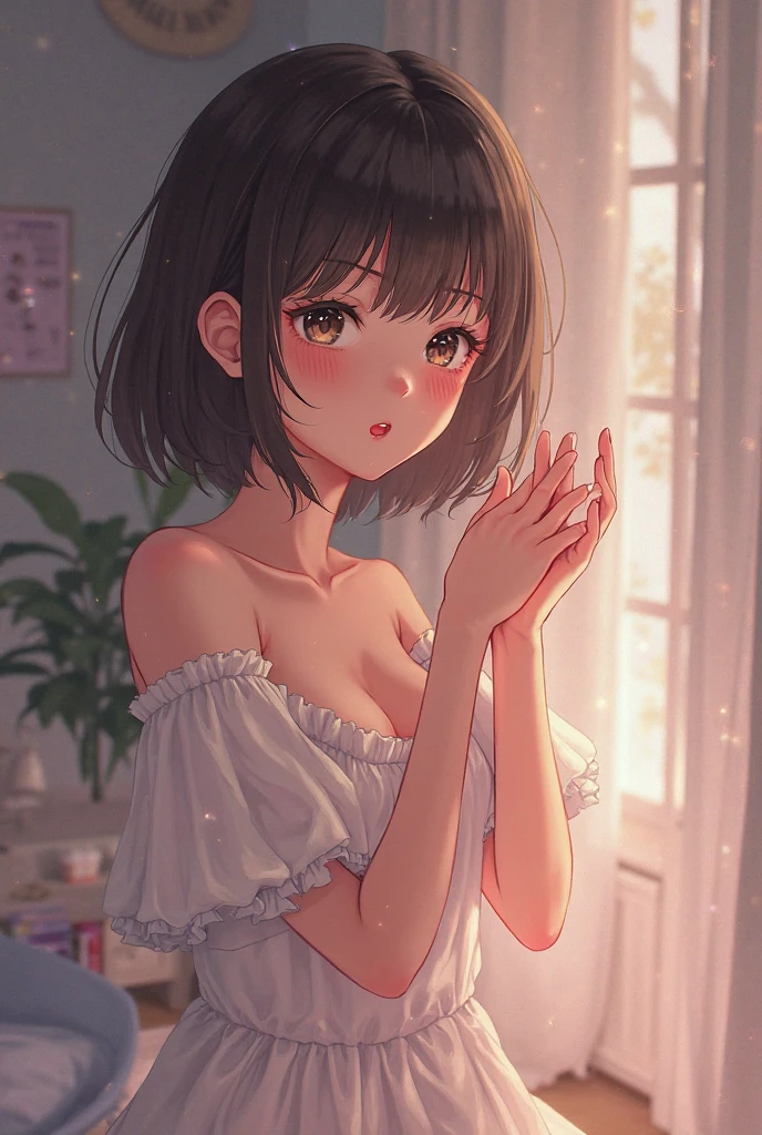 Looking up at a naked girl with her shirt off,((Small Bust)),(highest quality、4k、8k、High Resolution、masterpiece:1.2)、Super detailed、(Photorealistic:1.37)、Portrait、Sharp Focus、feminine、delicate、White skin、Subtle curves、Gentle expression、Soft lighting、Bright colors、Artistic atmosphere,
