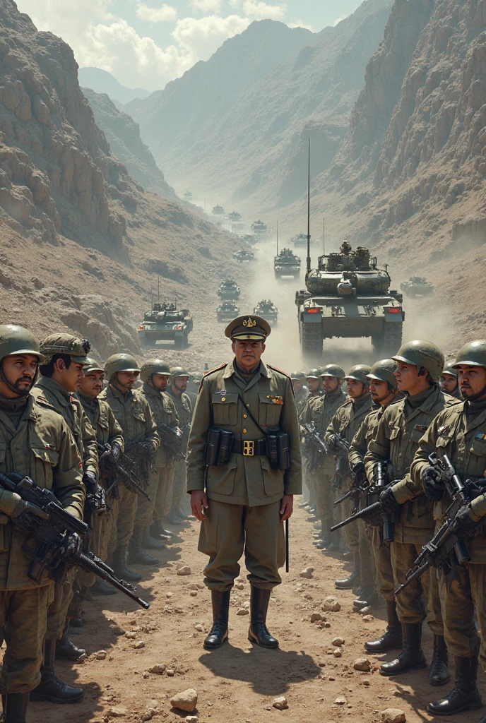 soldiers marching down a street with a mountain in the background, soldiers running, soldiers, several soldiers, wartime footage, soldiers charging in, world war ii military style, soldiers charging the enemy, american soldiers invaded mars, colourised, war movie scene, screenshot from a movie, ww2 era, film still dnd, still from the film, shot from movie