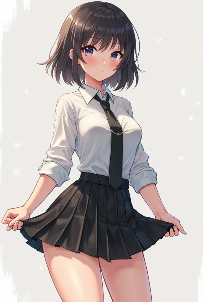 One Girl、Positive、From above、Full body portrait、Brown haired、Medium Haircut、blush、Absolute area、Knee socks、stockings、Black knee-high socks、White underwear、Cleavage、Light blue cut shirt、Unbutton your shirt、Shirt buttons fly off、Navy blue checkered pleated skirt、Very short skirt、garden、Daytime、（Very big boobs）、((Full Body Lesbian))、masterpiece、（highest quality)、Panties around the ankles、loafers、The wind blows up my skirt、vibrator in thighhighs、A man in a suit is lying on his back on the ground、Straddling a man's face