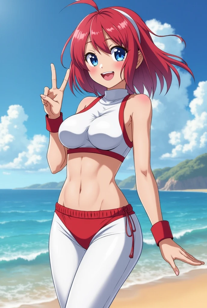 ((Zero Two Darling en el Franxx)), evil smile, 1 girl, medium breasts, Looks towards the viewer, hair going down her , Thin eyes, Detailed face, thick thighs, random pose, short shorts, (cleavage: 1.2), (underboob: 1.2), bare shoulders