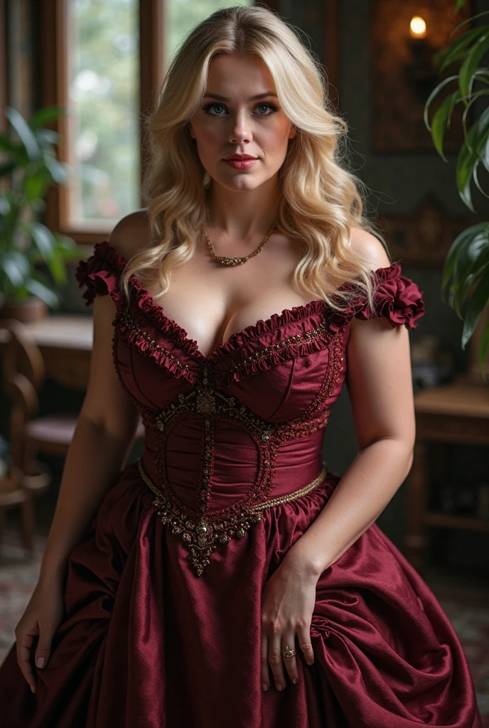 Princess Beatrice corset christmas sexy clothes, standing in front of the Christmas tree, character portrait, 3 9 9 0 s, short hair, perfect eyes, massive breasts, deep cleavage, intricate, elegant, highly detailed, digital painting, artstation, concept art, smooth, sharp focus, illustration, art by wlop, charlie bowater and alexandra fomina