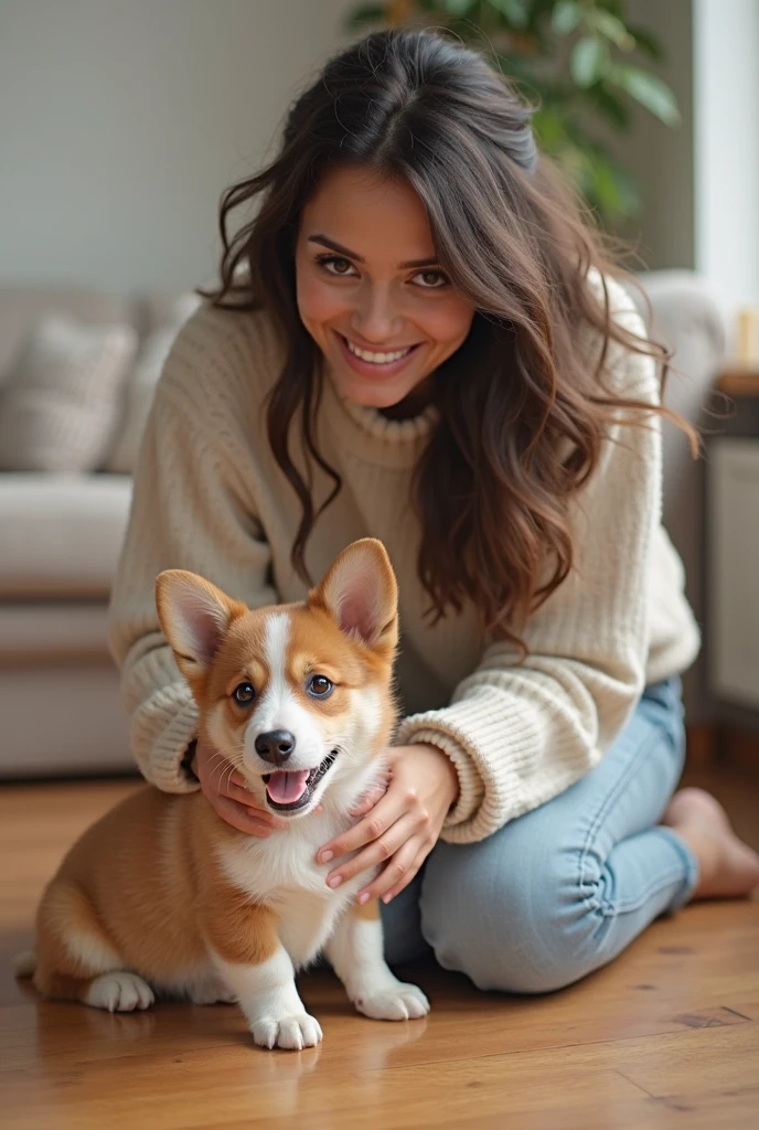 Model with pet
