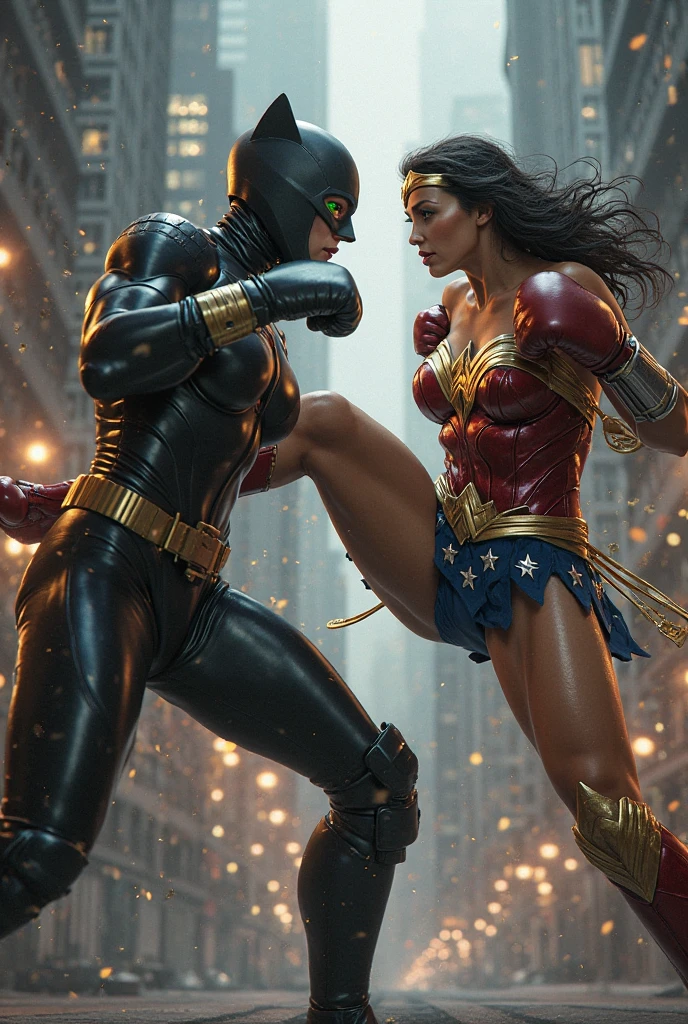 Black Widow fighting in ring with Wonder Woman