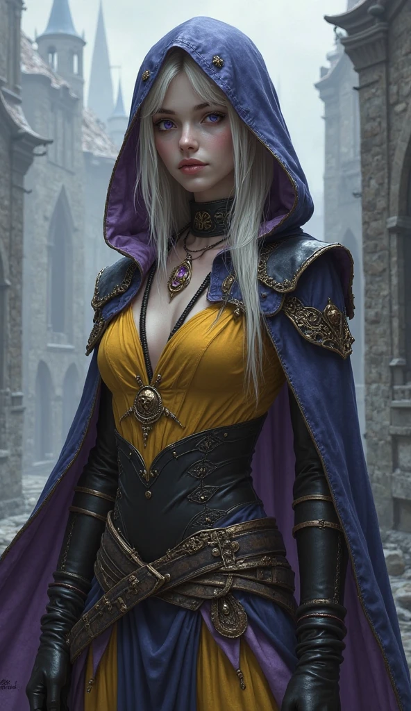 a beautiful mystical elfa sorceress, modest, wearing an old dark hooded cloak, white hair, deep dark eyes, tan skin, brave warrior, ambitious, not very friendly, orphaned thief, detailed face, (best quality,4k,8k,highres,masterpiece:1.2),ultra-detailed,(realistic,photorealistic,photo-realistic:1.37),vivid colors,dramatic lighting,dark fantasy,concept art,digital painting