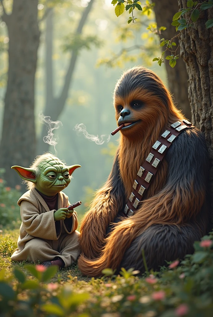 Master Yoda smoking weed with Darth Vader
