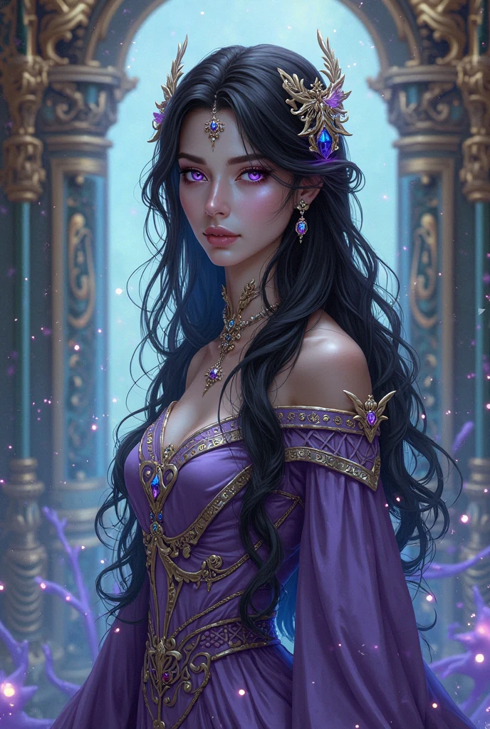 a woman with long purple hair and a crown on her head, retrato bonito da arte da fantasia, bela arte de fantasia, linda donzela fantasia, mulher da fantasia, retrato bonito da fantasia, arte de fantasia detalhada, arte do retrato da fantasia, retrato da arte da fantasia, amazing fantasy art, arte de fantasia muito bonita, bela fantasia detalhada, arte estilo fantasia, arte de fantasia realista, retrato de fantasia fosco detalhado