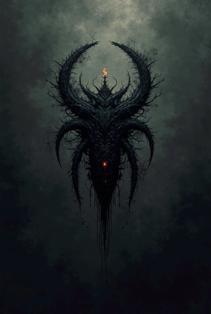 Red and black samurai themed logo, with an eye in the middle and roots, in the background divine illumination, with an old style