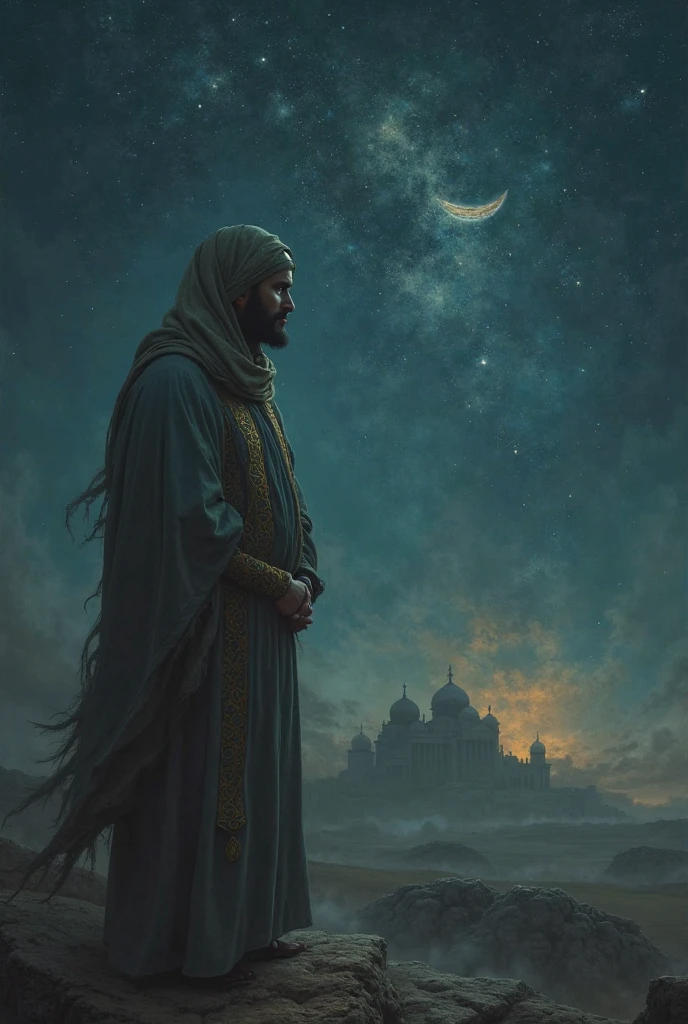 (Quality tags: masterpiece, ultra high res, illustration:1.3), an intricate illustration portraying a Muhajid in Palestine, (moonlight revealing the spiritual warrior:1.2), adorned with symbols of faith, (detailed patterns on traditional attire:1.1), an embodiment of cultural richness, (landscape reflecting the trials of the struggle:1.2), a narrative of perseverance in the face of challenges, (intricate details capturing authenticity:1.4), a palette of contrasting emotions, (subtle play of light and shadow:1.2), an illustrative narrative depicting the Muhajid's unwavering resolve in defending Palestine.