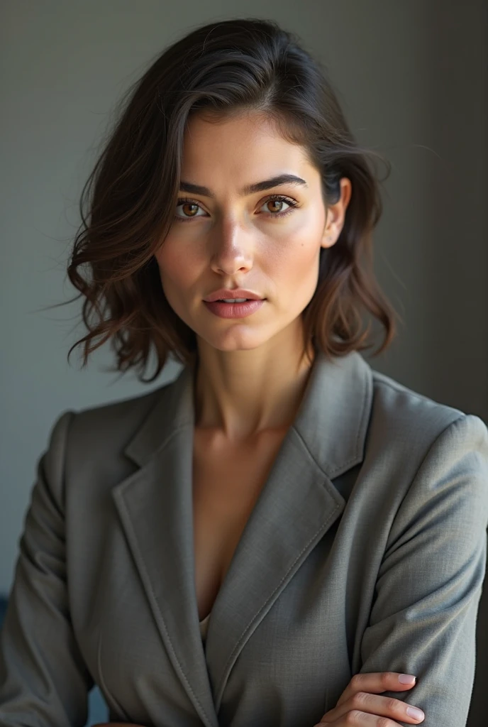 the matrix, business suit, short hair, beautiful female agent, soft_lighting