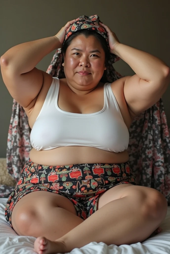 69 years old (((BBW))) malay grandmother, wewet sport bra, wet sweating, old mature wrinkels and skin, (fatty armpit ), stretchmark visible, at night in dark room, low light, (((sitting on the floor)))
