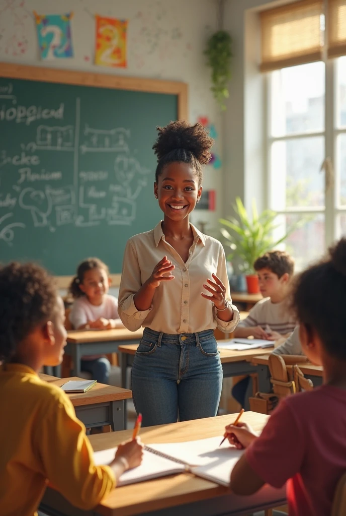 A classroom filled with diverse students, each engaged uniquely using assistive technology and personalized learning tools. A teacher smiles, fostering a love of learning in every child, regardless of background or ability.