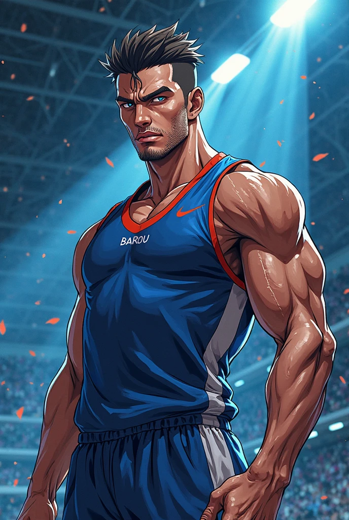 Um heroi, masculino, controla a energia, pode desintegrar qualquer particula com sua energia. Utiliza uma mascara bonita sombria, usa capa, tem um corpo normal um pouco de musculo, usa espada larga dourada imbuida em energia azul.