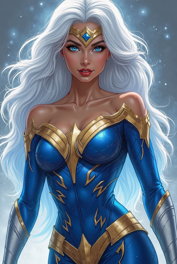 award winning 64k concept art of (black 1girl:1.2) in white majestic open dress standing bravely, posing, epic, god rays, centered, upper body, (masterpiece:1.2), (best quality:1.2), Amazing, highly detailed, beautiful, finely detailed, warm soft color grading, Depth of field, extremely detailed 64k, fine art, stunning, iridescent, shiny, (light reflections:1.2), (crisp:1.5), silver curls, storm, vibrant, sunlit, (edge detection:1.2), absurdres, impressive, 120mm, outlining, wide thighs
