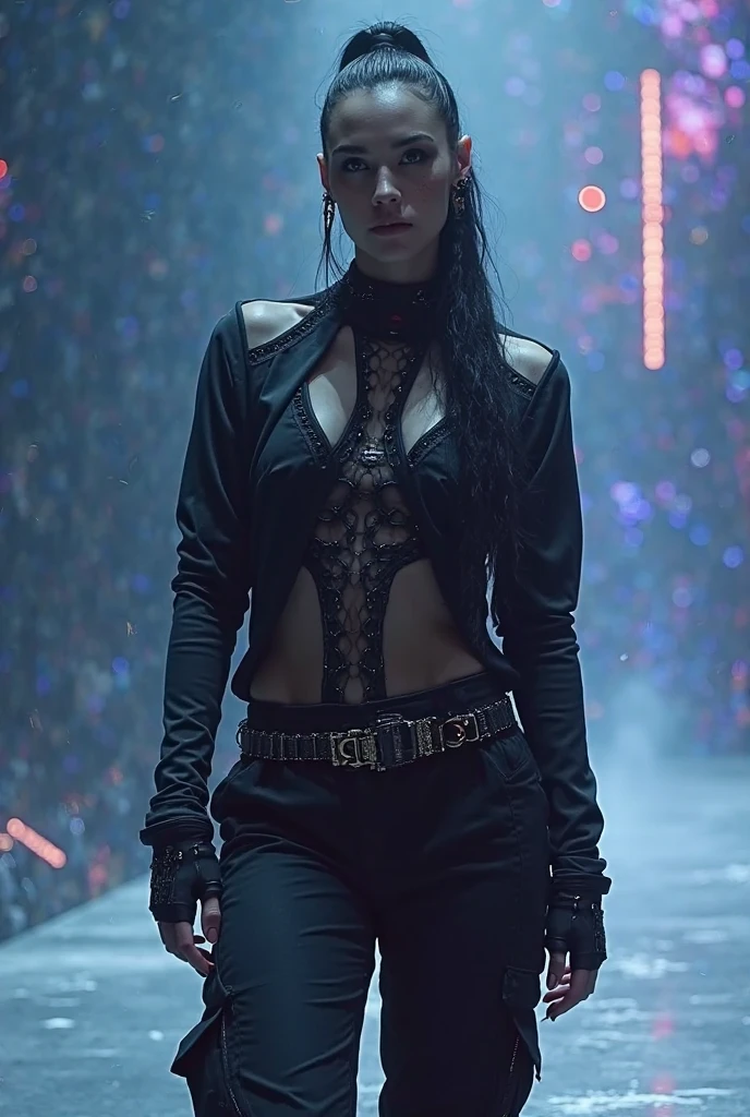 I'm gay male and i want to make an outfit for upcoming prom. I want a black mesh inside the black croptop tuxedo with the design like crystal or something bright and black widepants and i also want a white mesh cape. i want white outfit but the mesh is black. and accessories is necklace and earpiece that can do it myself (not dress outfit)