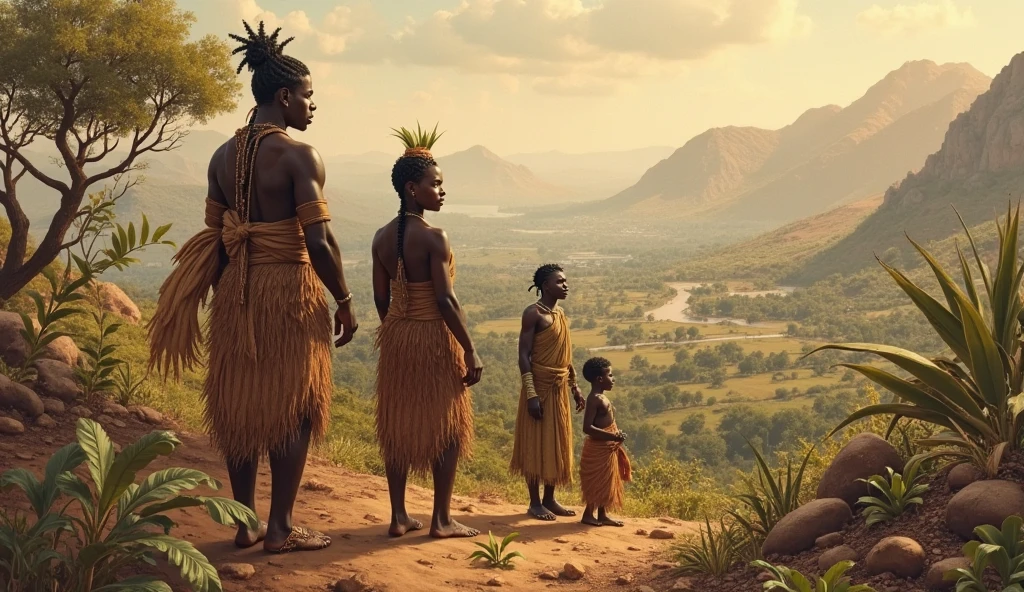 an african village with people and animals