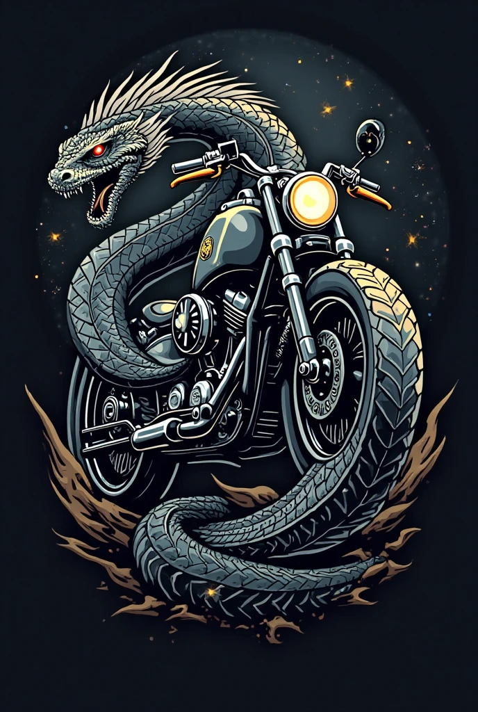 Motorcycle logo design with a dragon on the back, detailed vector art, motorcycle, in digital illustration style, motorcycle concept art, dark but detailed digital art, heavy metal t-shirt design, motorcycles, highly detailed vector art, illustration colorful digital, biker, triumph, akira's motorcycle, stylized digital illustration, inspired by Kanō Hōgai, detailed digital illustration, t-shirt design, chunky style, design only, white background, template none, professional, high contrast, high resolution, ultra- detailed,vivid colors,metallic details,sharp focus,edgy,dynamic composition,sandy texture,rough brushstrokes,mechanical elements,Chrome effect,classic typography,retro style,distressed look,aggressive lines and curves,3D rendering,stunning visual impact,shadows dark, strong brand presence, monochromatic palette, industrial aesthetic