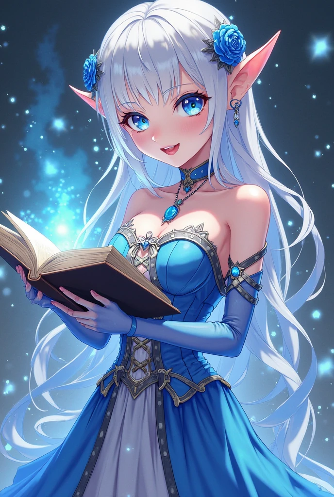 In the academy,An elf girl,((I was reading the press)),,((Reading a book)),(Sit in the luxurious hall),(Long blonde hair),(Turquoise eyes),Elf ears,Gentle appearance、The back is straight,The polished back of the dress exposed,The quiet temperament of a literary girl,The eyes are as calm as water,(Looking from the side:1.3)