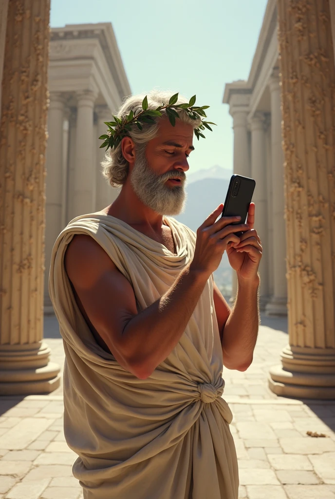 Aristotle taking a selfie with his sculptures in tribute