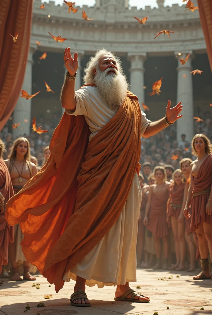 "Hebrew tribe in ecstasy and gratitude, celebration after passing through the Red Sea, triunfo e liberdade conquistada, leader Moses recognized, o mar aberto."