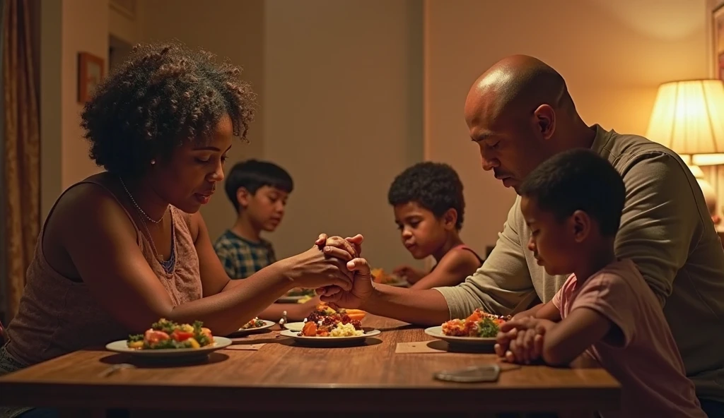 Black children crying and white man eating food