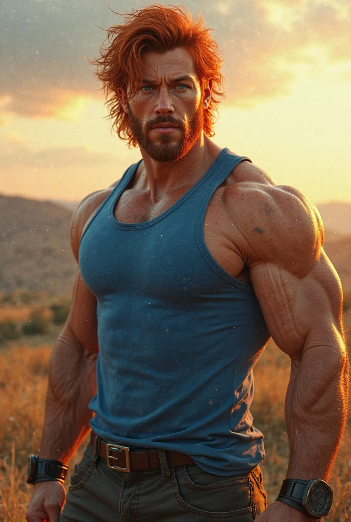 man, Serious appearance, rubio, Strong body, green eyes