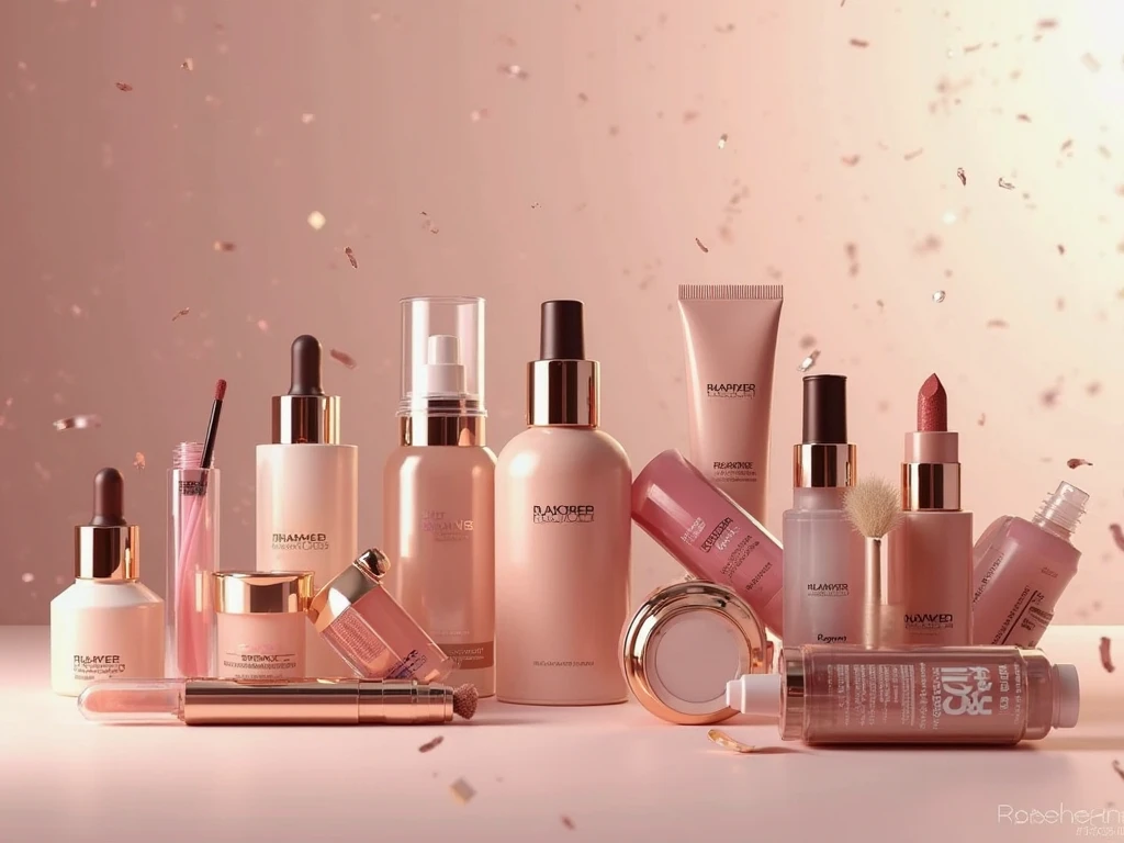 Create an advertising image in Spanish up to 70%% discount on cosmetics and makeup