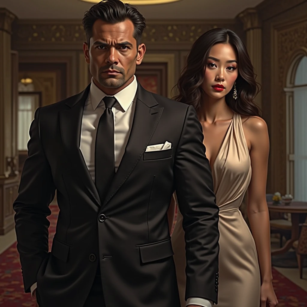 Make there be a Japanese president with his 20 year old wife and his wife wears sexy clothes 