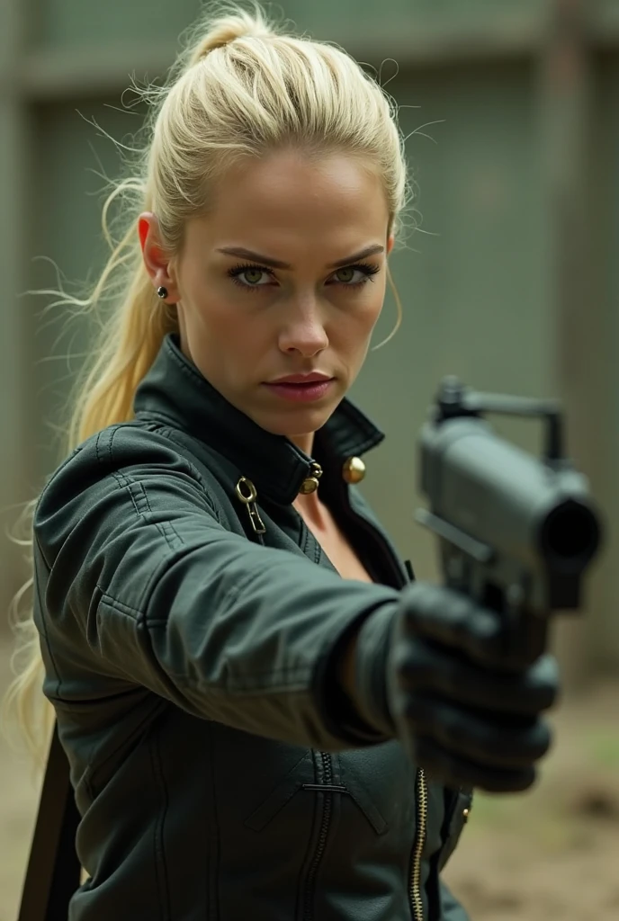 ((realism)), extremely high quality RAW photograph, detailed background, intricate, Exquisite details and textures, highly detailed, Photo of (Yvonne Strahovski) (((aiming a gun:1.3))), wearing black dress, ultra detailed photograph, warm lighting, artstation, 4k, sharp focus, high resolution, detailed skin, detailed eyes, 8k uhd, dslr, low harsh lighting, high quality, film grain, Fujifilm XT3,