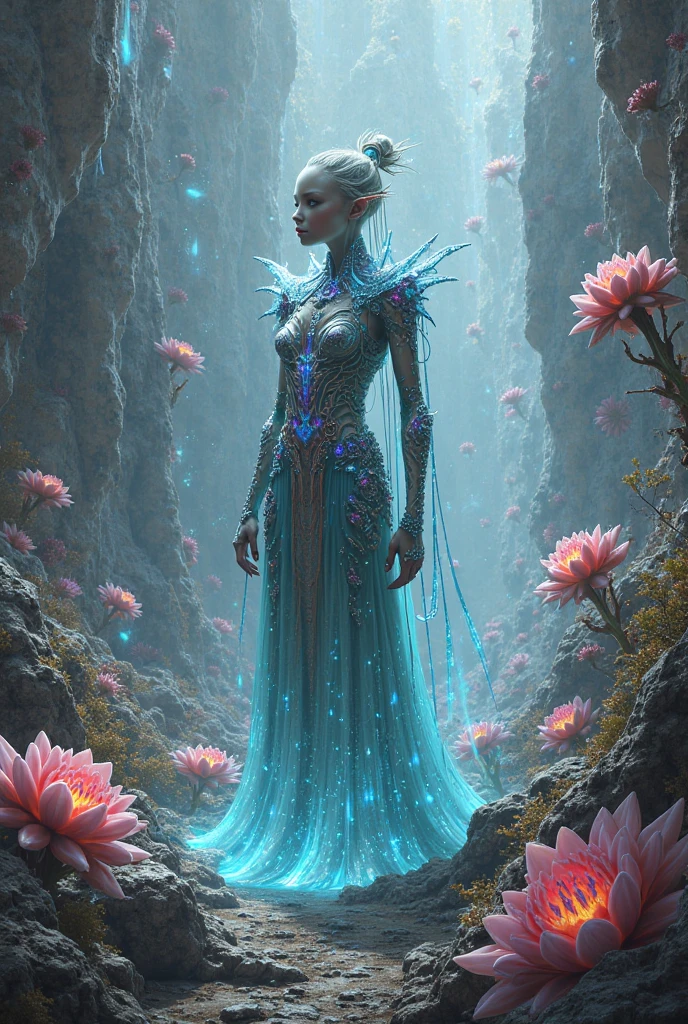 (full body portrait:1.5), (Far focus design:1.5), An elf queen, High-level elf noble clothing, Proud, shy, bell, Triple crown, Glowing white pupils, Eyes look toward central focus, wrapped in lilac metallic canvas, Exuding an aura of dark fantasy and hatred, Intricate and exquisite details, Highlight thin strokes, dark rich color palette, Black, Red, white, blue, Added to enhance the overall ambience, Beautiful details glow, smooth and flawless, through double exposure technology, Hauntingly beautiful mist shrouding the landscape, Delicate crystal structure sparkles, ethereal light, Soft baby pink cherry blossoms, Exquisite carpet floor, Optical fiber thin fibers add touch, Intricate and mysterious, nose blush, rococo style, high detail, Conceptual art, UHD, anatomically correct, super detail, best quality, 8k