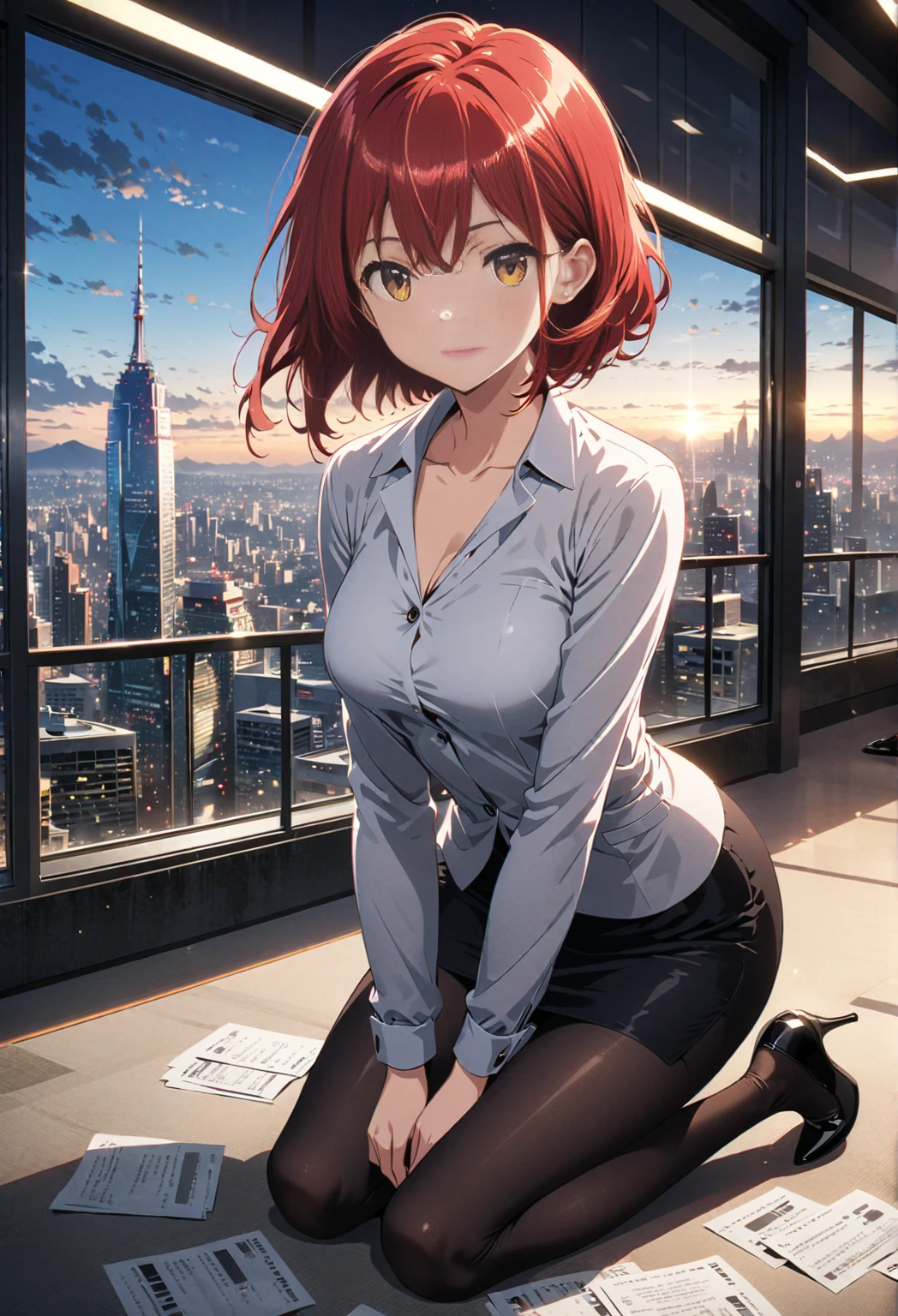 ((１Woman)),( lingerie, underwear, sensual, pink panties, using the eyes of k:1.5, Absolute Area、apron((sitting on an office chair))((sitting on an office chair)) (cross legs) work of art, whole body, (work of art, highest quallity, 8k, 1 person, A perfectly balanced body, Seducing your boss, Open legs  offcial art、highest quallity、 8k wallpaper、32 mil、work of art、ultra detali、high resolution、realisitic、fotorrealisitic:1.2), , clavicle:1.2,
