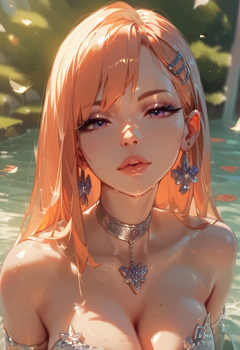 (8K, 4K, Best Quality, hight resolution:1.2), (maasterpiece, Realistic, photographrealistic:1.37), 1girl in, Solo, fullnude、Beautiful face, Eyelashes, Nose, Glossy lips, (Detailed eyes, Looking at Viewer, Fair skin, White skin:1.2), fine complexion, Upper body,
(:1.2), Large breasts,,
outdoor bath,
two side up, absurdly long hair, Blonde hair, Pink hair, Bangs,
Younger, aged down,
