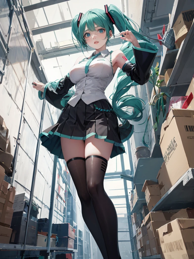 Masterpiece、Hatsune Miku VOCALOID、Twin tails、Big Breasts、A suit that fits、High heels、whole body、Glare、blush、8K、Highest quality、