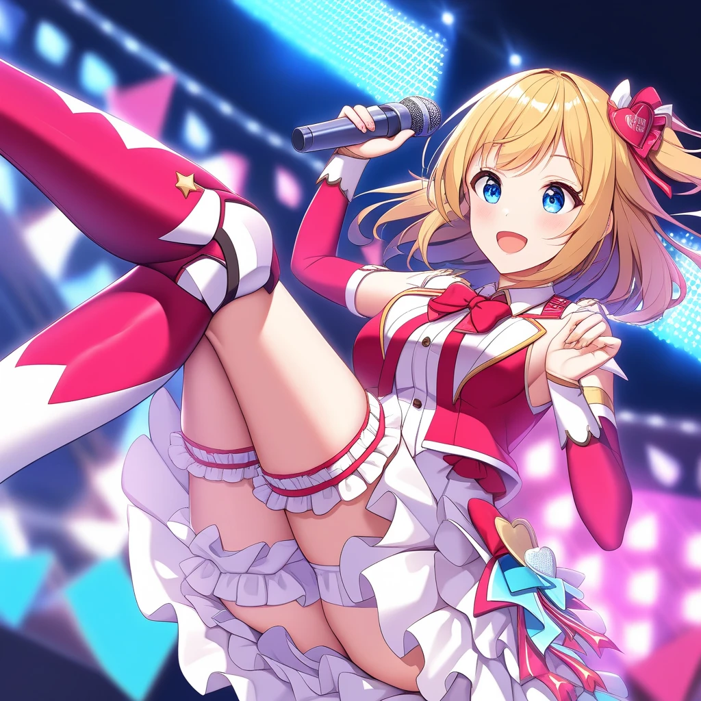 (Masterpiece、highest quality、Very detailed、4K)、One Woman、17 years old、Idol、skirt、Panties、((standing split))