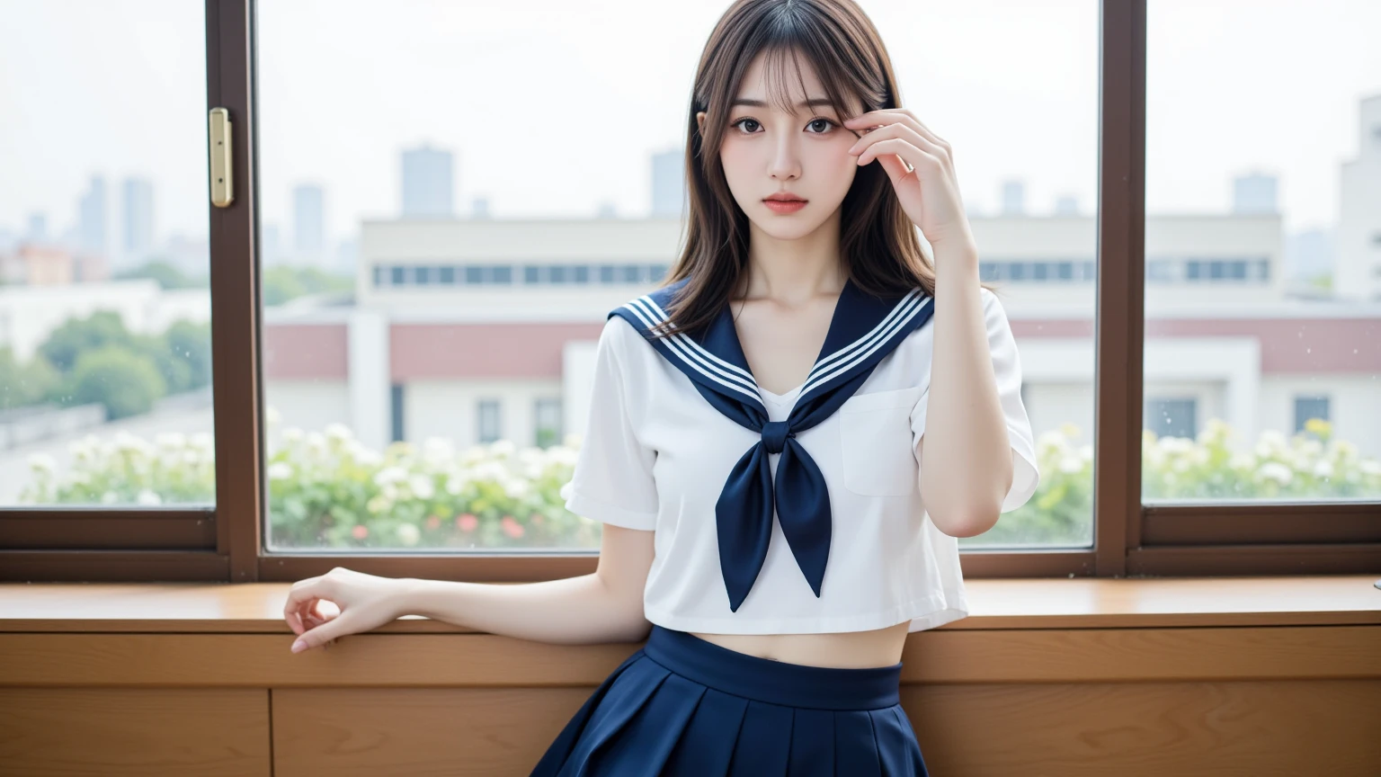 mix4, (8K, Raw photography, Top image quality, ​masterpiece: 1.45), (realisitic, Photorealsitic: 1.37), one girls, cute little, A city scape, natta, Sateen, Wetty, profetional lighting, photon maping, Radio City, physically-based renderingt, Gradient black hair, white  hair, short  curly hair, a handsome, girl with, (((Randomly generated plain clothes))), Top Quality Photos, hight resolution, 1080p, (clearface), (Detailed face description), (Detailed hand description), (​masterpiece), (Exquisite CG)、extreme light and shadows、dishevled hair、master work、abundant detail、(Fine facial features)、(top quality photo)、(masuter piece)、(A detailed eye)、Look in front of you、Fine clavicle、((Slender big))、((Private School Uniforms、summer clothing、a sailor suit、a miniskirt)))、((In front of Shibuya Station))、((Wear a straw hat))、(Shooting from random perspectives)、(((Sleeveless)))、耳Nipple Ring、A big smile、Drawing the whole body from the knees、Holding a black leather bag