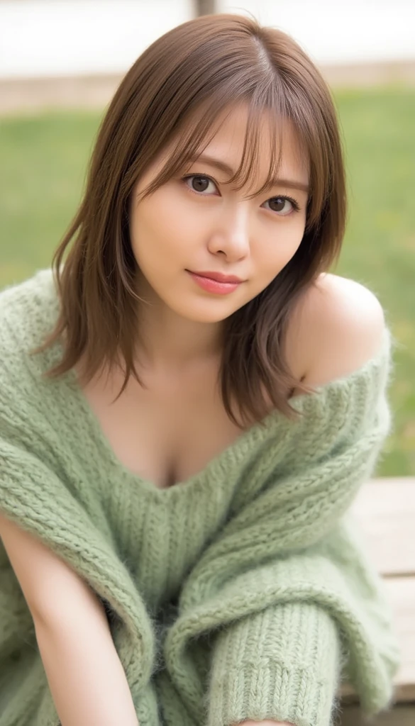 (((One girl,alone))),(Highly realistic photos, High resolution, Detailed face, Beautiful Eyes) Japanese women, 30 years old, Cute Face, Nice body, Medium chest, ,Hairstyle, Healthy Body,Thighs、turn over、Depth of written boundary,panties、Narrow eyes,Light Smile、Wind、Cloudy grey sky、It&#39;s raining a little、Body like a model、shirt、Thong、Waterfront、Norinobu Shinoyama