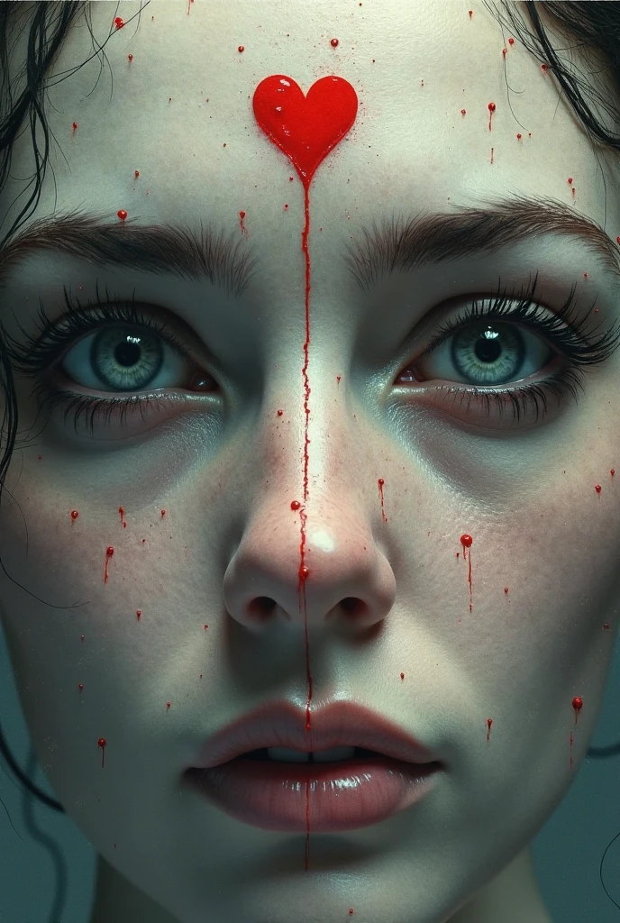  digital drawing,Portrait of a beautiful woman, cried, sad, tears of blood, suffering,only part of the face, long white hair,