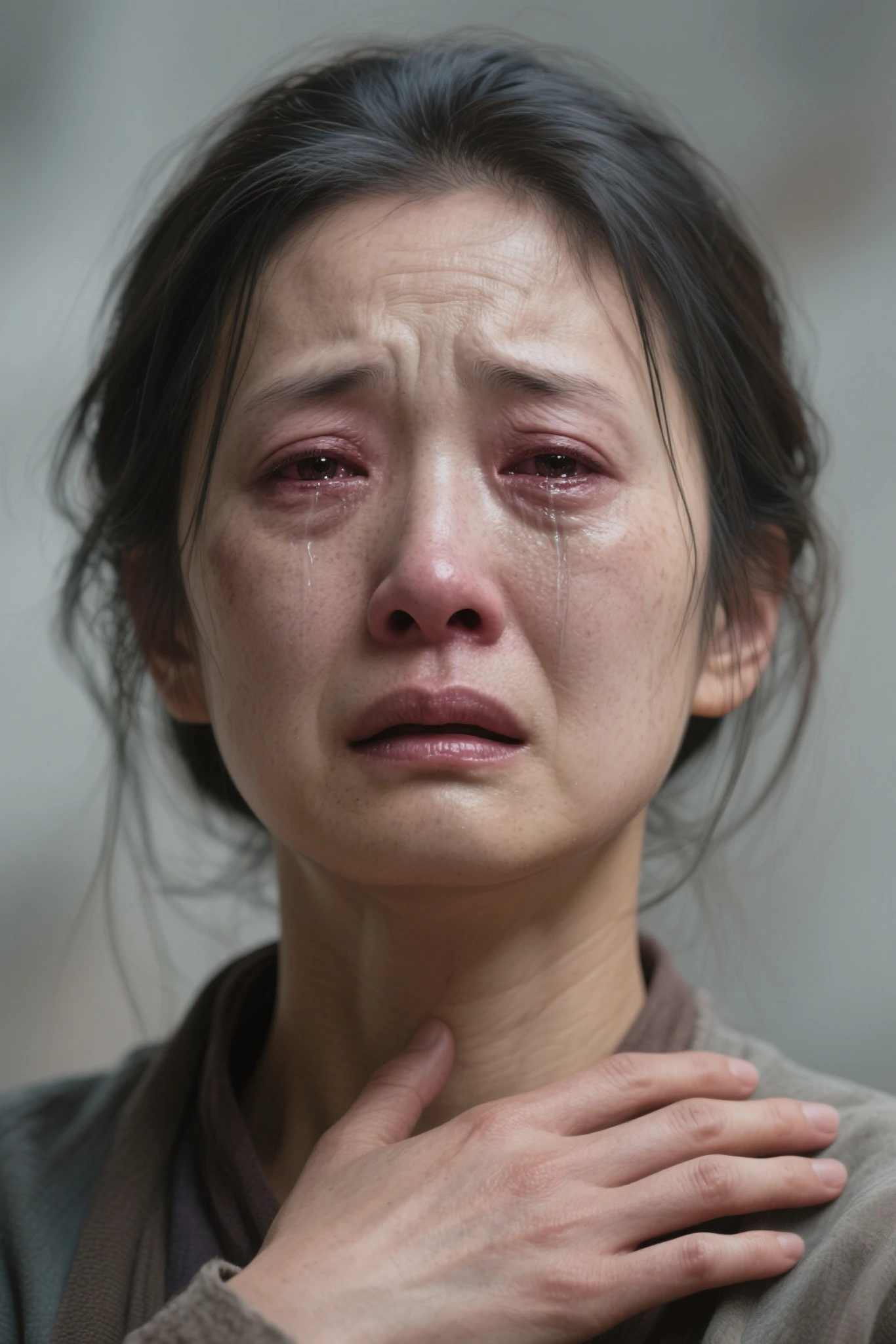 A woman crying uncontrollably、28age
