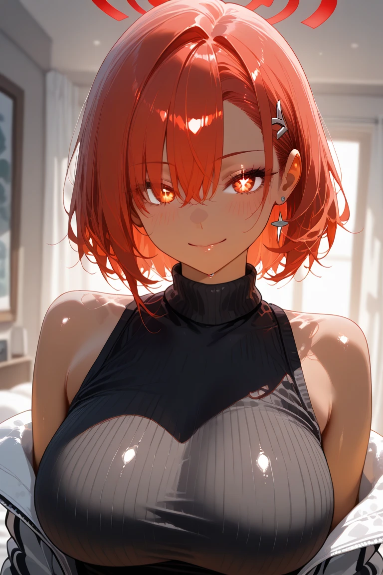 Beautiful adult woman、((Orange short hair))(Yellow Eyes)、(Cutie Honey in a sexy pink outfit)、cyber punk、Face close-up、smile
