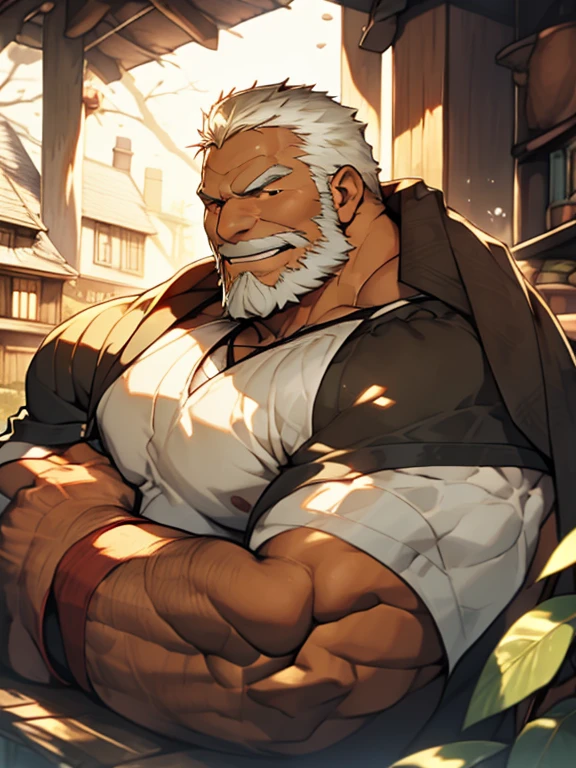 JP, Old man, One JP, one man, 1man, very lewd, Stately, lateral view, fully body, aged 50, long gray hair , thick gray beard, dark olive skin color, wide pectorals, huge pecs, sultry posing, he is in a castle, staring the viewer, wearing a super tight tank top and a speedo underwear, body soaking wet, large bulge in the groin, thick-thighs, Wonderful highly detailed masterpiece, beautiful cinematic light deep focus, chic, digitalpainting, seeds, sharp focus, golden ratio, dramatic lighting, 8K