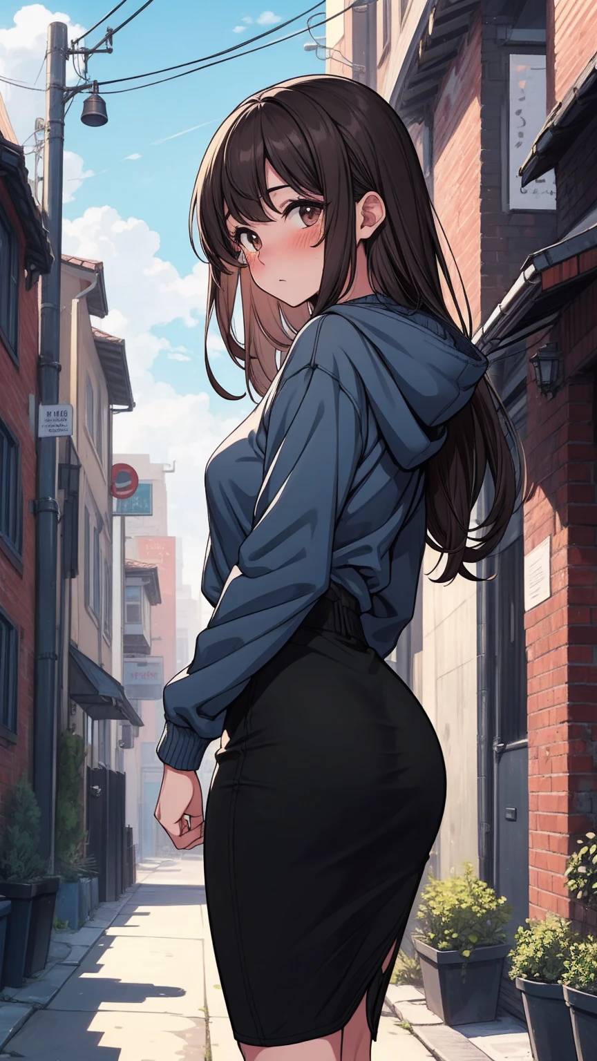 hair color brown,semi-long,tight