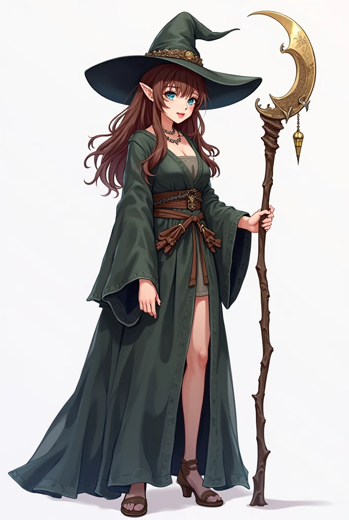 score_9,score_8_up,score_7_up,score_6_up,source_anime,<lora:Vanillaware_XL:1>,solo,1girl,mature female,looking back,looking at viewer,full body,light blush,[red hair:brown hair:0.6],brown eyes,really long hair,huge breasts,bare shoulders,bare legs,witch hat,cleavage,[long purple skirt:long black skirt:0.6],black long sleeves,wooden staff,skeleton,rock,magic,simple background,white background,